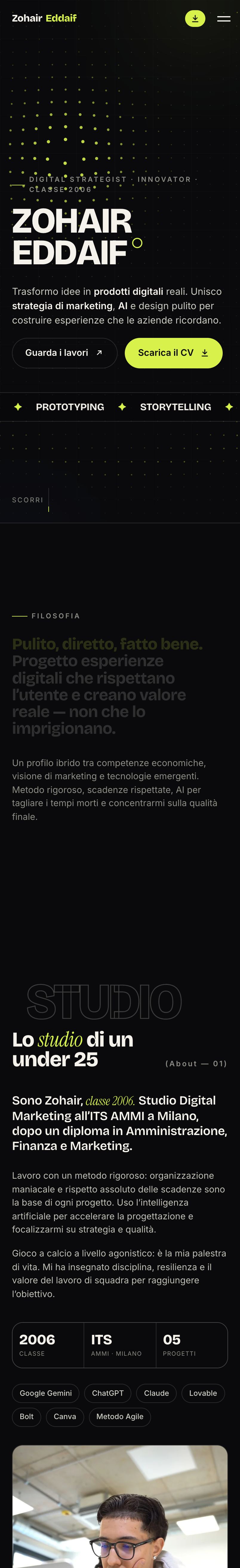 Il portfolio visto da telefono